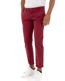 Pantaloni Uomo Slim Cotone Elastico Classico Tasche America Basic Bordeaux GIOSAL-P5006A