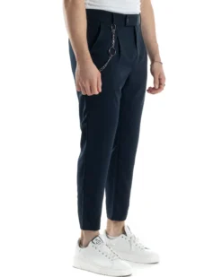 Pantaloni Uomo Tasca America Viscosa Abbottonatura Allungata Capri Casual Blu GIOSAL-P6059A