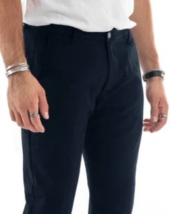 Pantaloni Uomo Tasca America Chinos Lungo Classico Slim Casual Tinta Unita Blu GIOSAL-P6164A