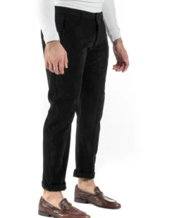 Pantaloni Uomo Tasca America Classico Velluto Costine Nero Casual GIOSAL-P6004A