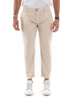 Pantaloni Uomo Tasca America Chinos Lungo Classico Slim Casual Tinta Unita Beige GIOSAL-P6165A