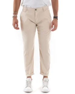 Pantaloni Uomo Tasca America Chinos Lungo Classico Slim Casual Tinta Unita Beige GIOSAL-P6165A