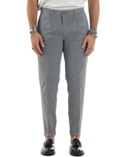 Pantaloni Uomo Tasca America Chinos Cotone Invernale Capri Basic Sartoriale Slim Fit Casual Grigio GIOSAL-P6182A