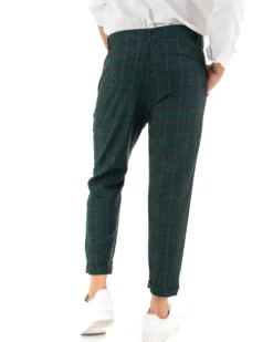 Pantaloni Uomo Tasca America Lino Classico Sartoriale Con Abbottonatura Allungata Con Pinces Scozzese Tartan Verde GIOSAL-P3827A