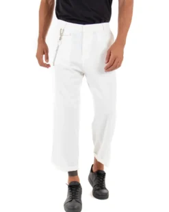 Pantaloni Uomo Tasca America Corto Ampio Boot Cut Taschino Bianco GIOSAL-P5103A