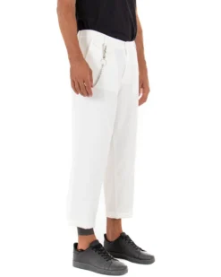 Pantaloni Uomo Tasca America Corto Ampio Boot Cut Taschino Bianco GIOSAL-P5103A