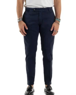 Pantaloni Uomo Tasche America Abbottonatura Allungata Cotone Invernale Capri Slim Blu P6176A