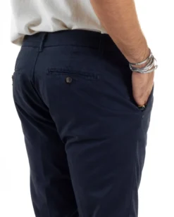 Pantaloni Uomo Tasche America Abbottonatura Allungata Cotone Invernale Capri Slim Blu P6176A