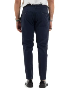 Pantaloni Uomo Tasche America Abbottonatura Allungata Cotone Invernale Capri Slim Blu P6176A