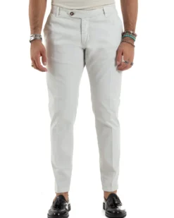 Pantaloni Uomo Tasche America Abbottonatura Allungata Cotone Invernale Capri Slim Bianco P6173A