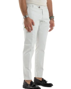 Pantaloni Uomo Tasche America Abbottonatura Allungata Cotone Invernale Capri Slim Bianco P6173A