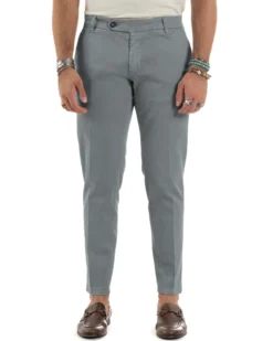 Pantaloni Uomo Tasche America Abbottonatura Allungata Cotone Invernale Capri Slim Grigio P6175A