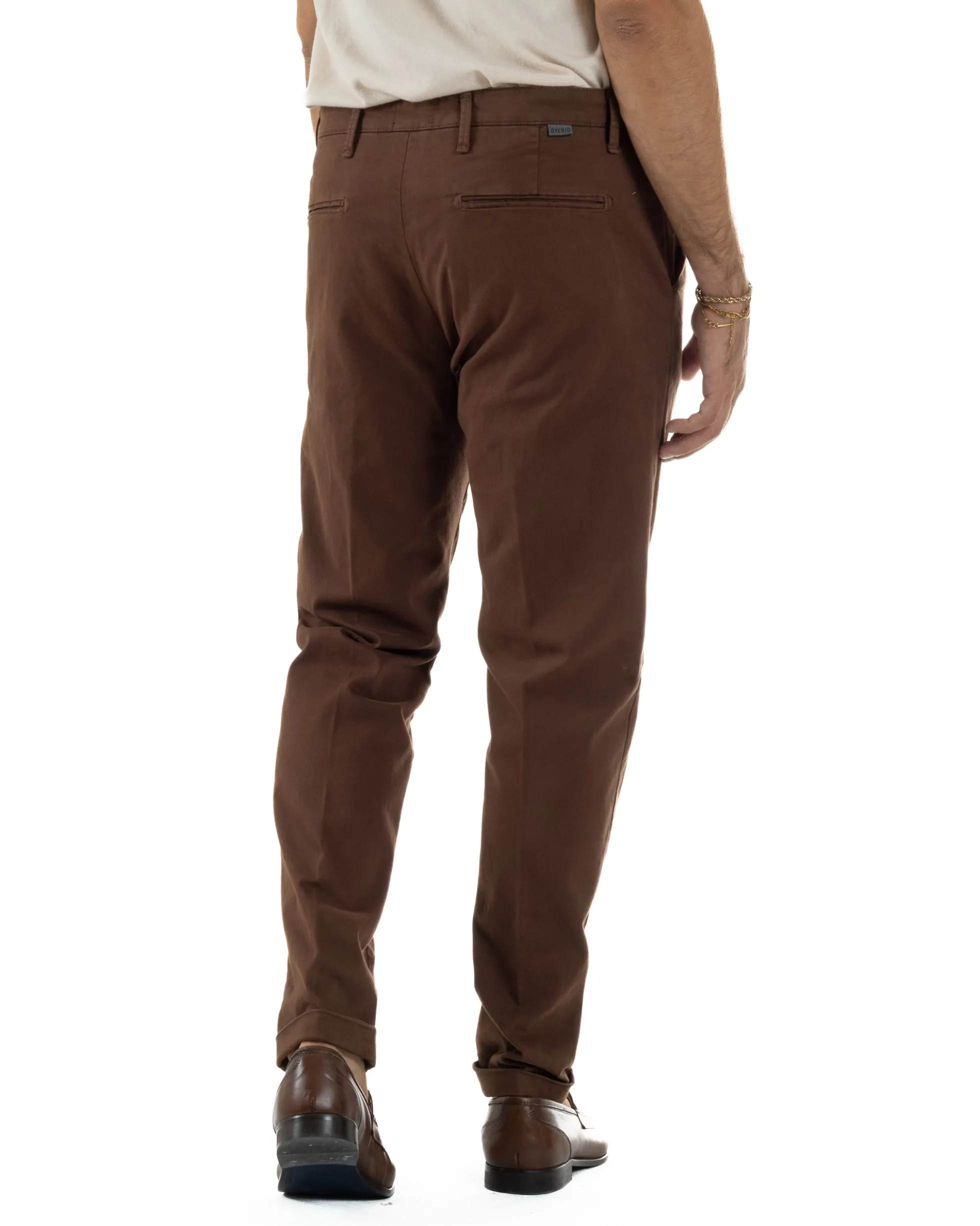 Pantaloni Uomo Tasche America Chino Cotone Slim Fit Marrone Over-D OC1F2W5P03