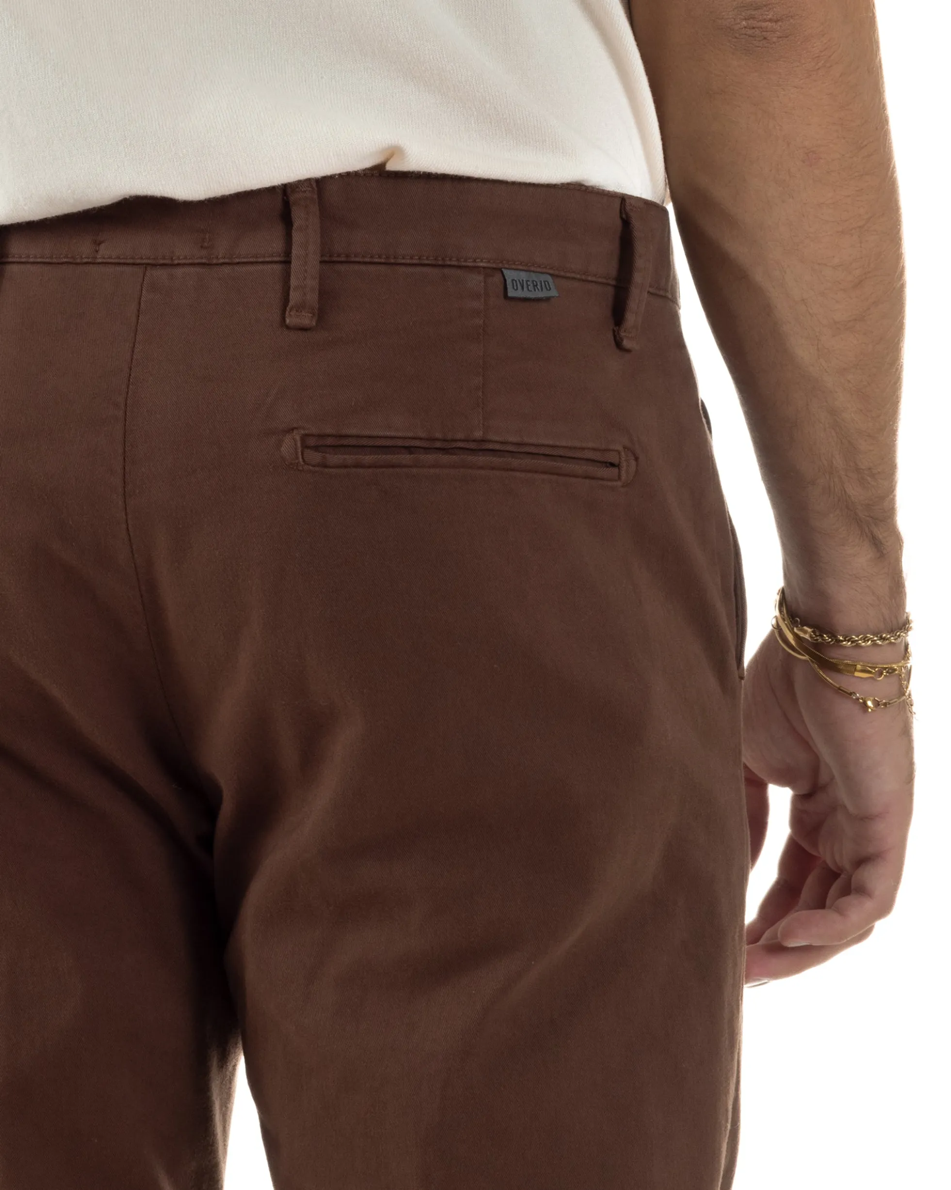Pantaloni Uomo Tasche America Chino Cotone Slim Fit Marrone Over-D OC1F2W5P03