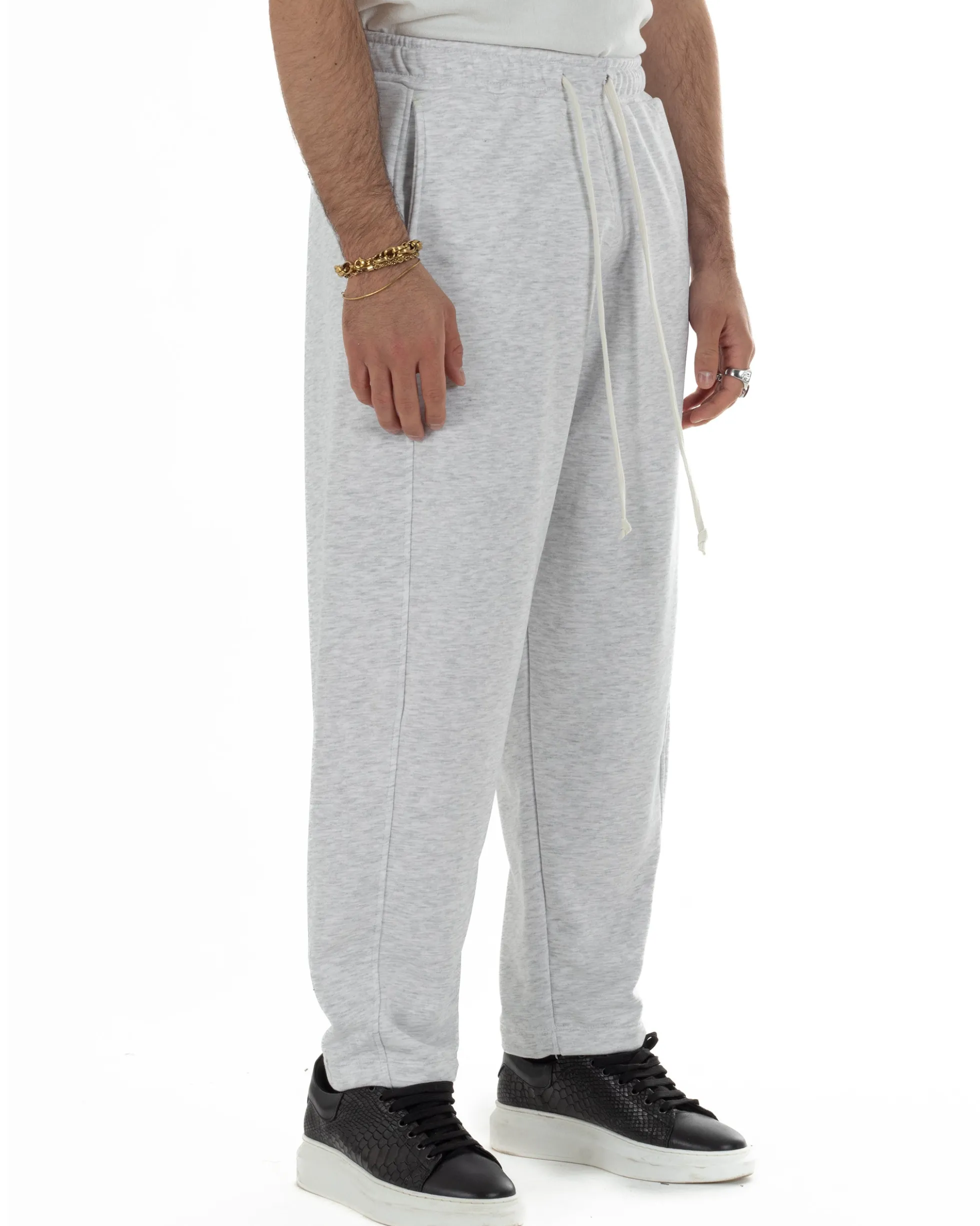 Pantaloni uomo tuta balloon fit cotone leggero pantalaccio japan baggy grigio chiaro GIOSAL-P6440A
