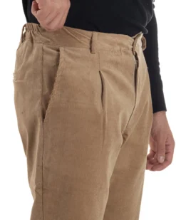Pantaloni Uomo Velluto Tasche America Pinces Chino Beige P6415A