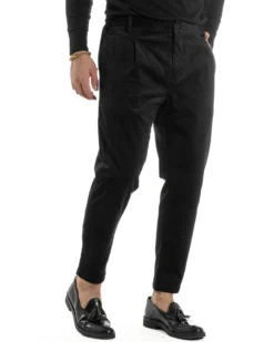 Pantaloni Uomo Velluto Tasche America Pinces Chino Nero P6416A