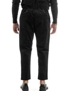 Pantaloni Uomo Velluto Tasche America Pinces Chino Nero P6416A