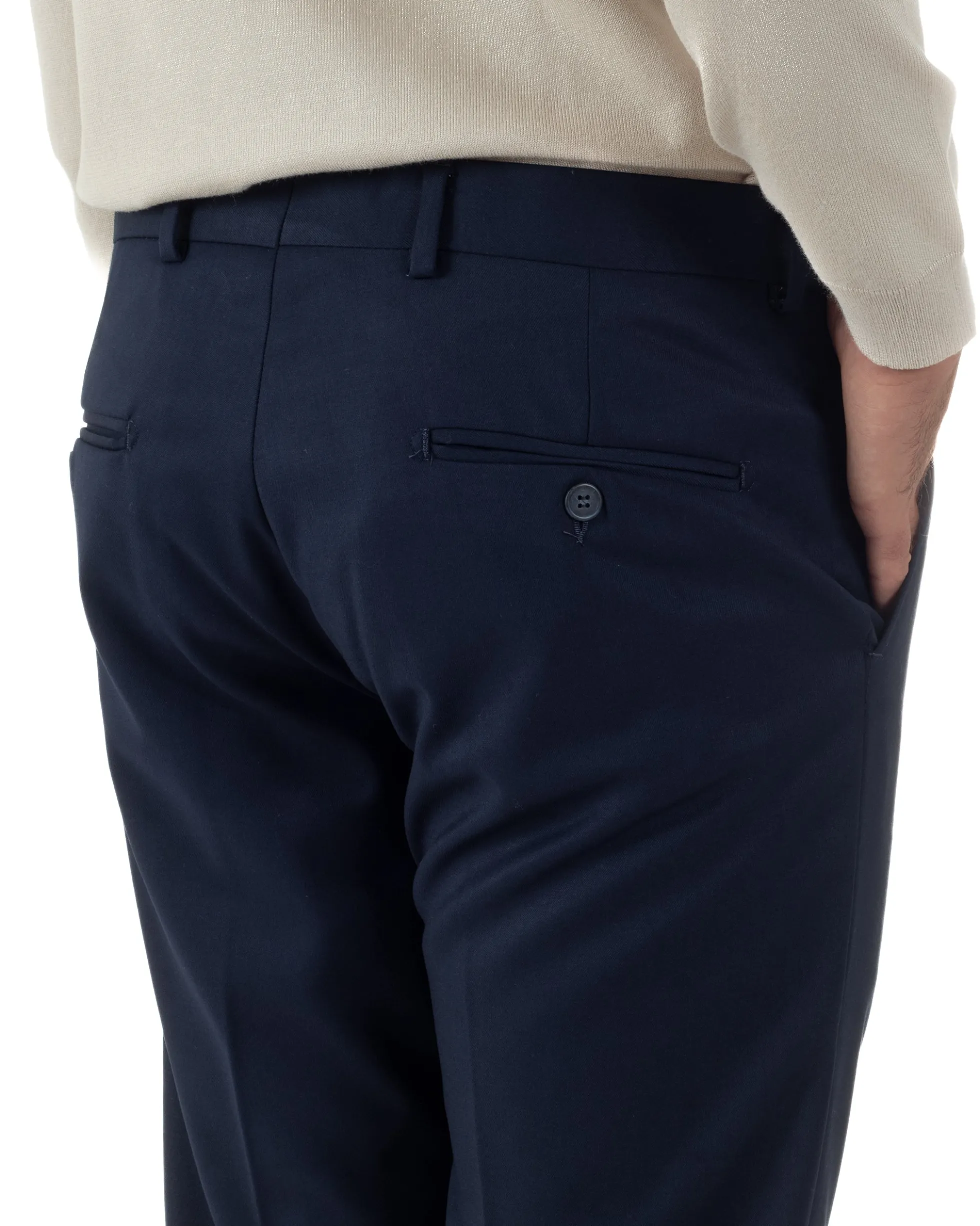 Pantaloni Uomo Viscosa Abbottonatura Allungata Elegante Classico Blu P6430A