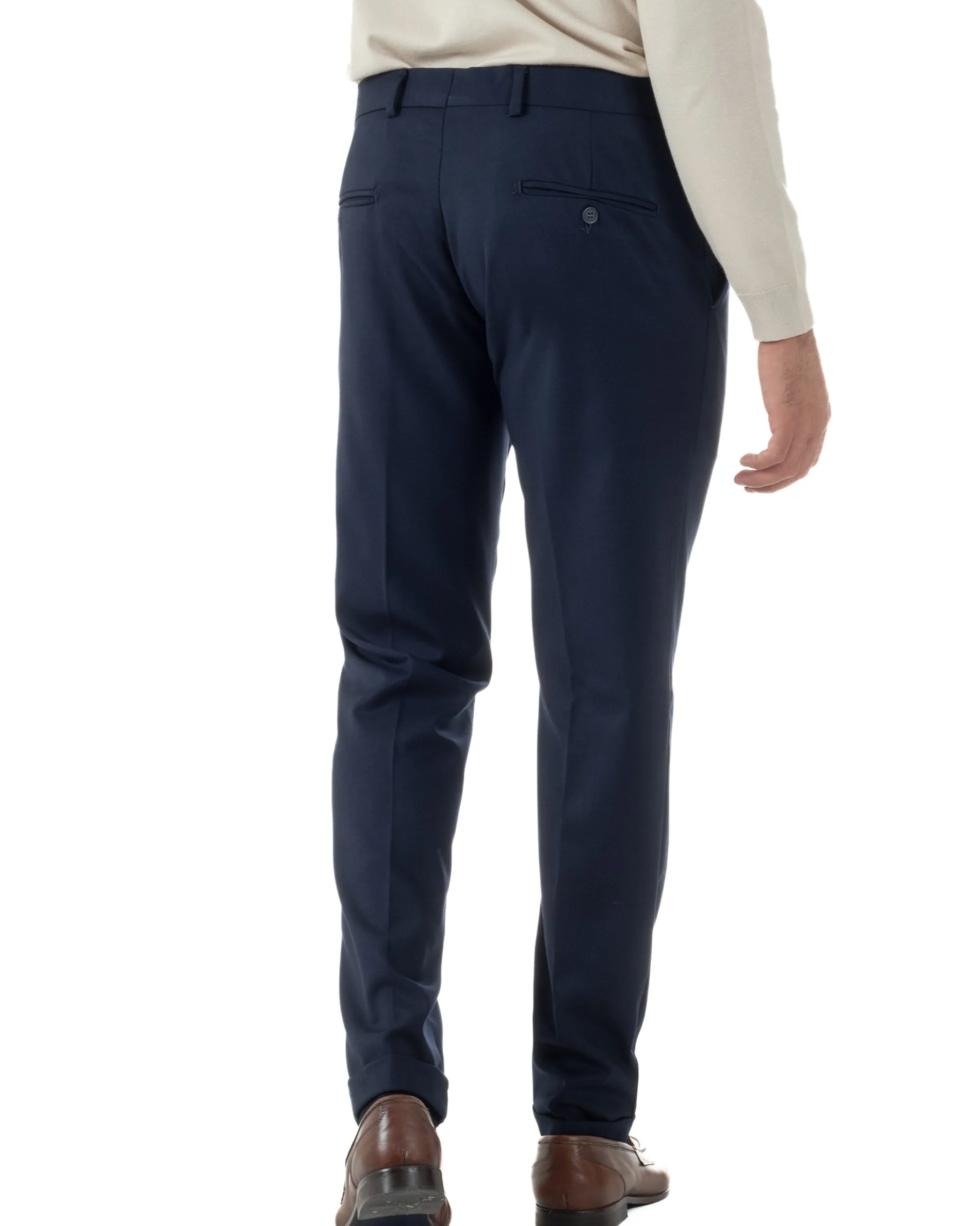 Pantaloni Uomo Viscosa Abbottonatura Allungata Elegante Classico Blu P6430A