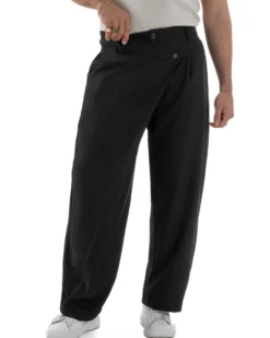 Pantaloni uomo viscosa baggy abbottonatura asimmetrica nero GIOSAL-P6465A