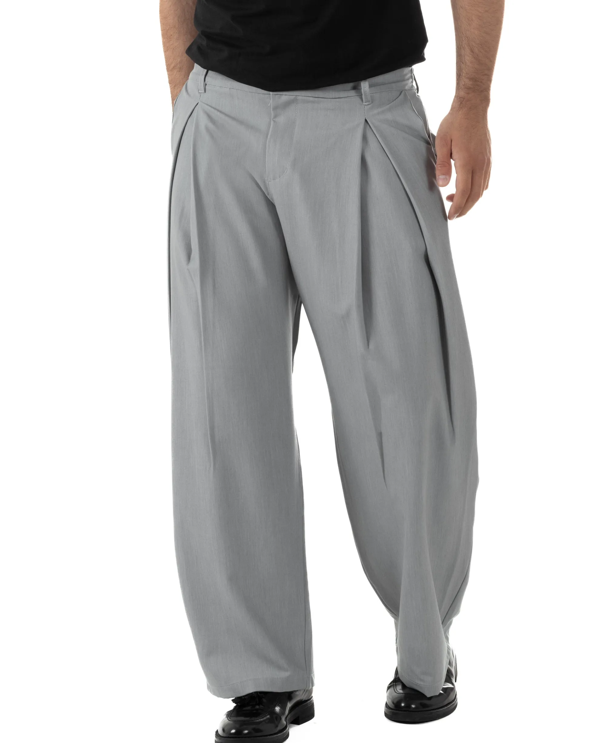 Pantaloni uomo viscosa baggy wide fit pinces estivo grigio GIOSAL-P6456A