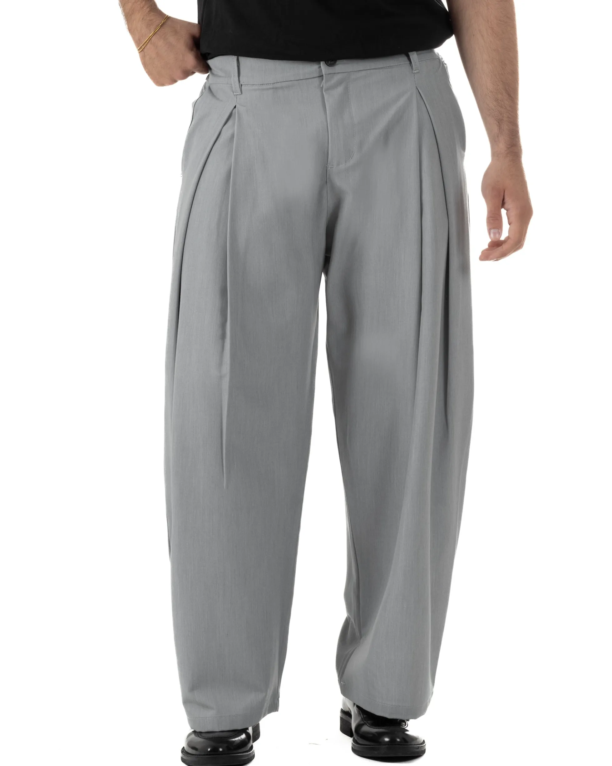 Pantaloni uomo viscosa baggy wide fit pinces estivo grigio GIOSAL-P6456A