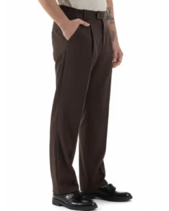 Pantaloni uomo viscosa baggy fondo ampio elastico sul retro abbottonatura allungata marrone GIOSAL-P6445A