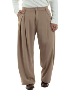 Pantaloni Uomo Viscosa Baggy Wide Fit Pinces Beige P6382A