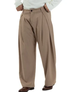 Pantaloni Uomo Viscosa Baggy Wide Fit Pinces Beige P6382A