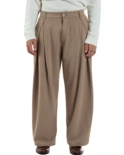 Pantaloni Uomo Viscosa Baggy Wide Fit Pinces Beige P6382A