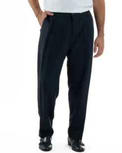 Pantaloni Uomo Viscosa Baggy Con Pinces Relaxed Fit Blu P6352A