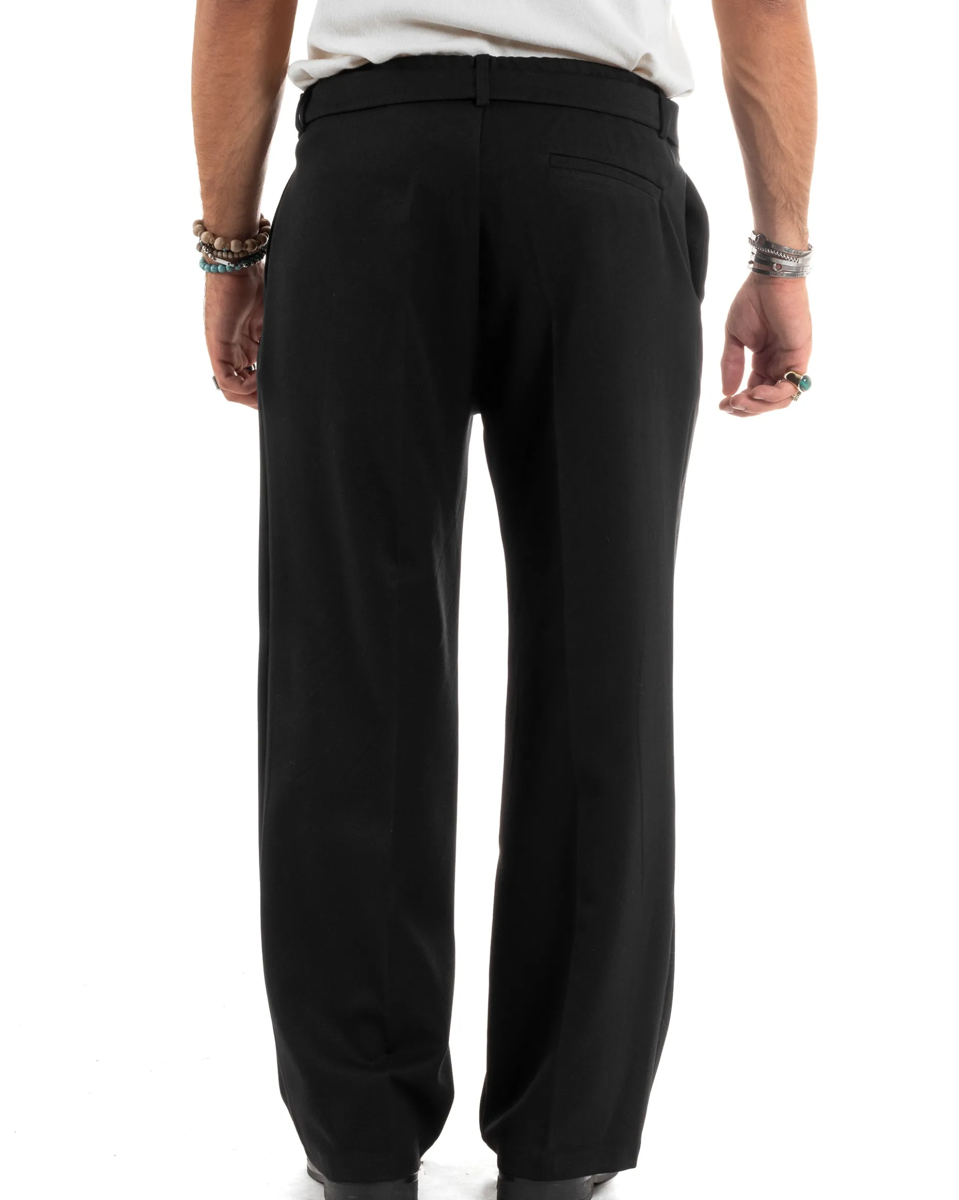 Pantaloni Uomo Viscosa Baggy Fondo Ampio Fusciacca Nero GIOSAL-P6189A