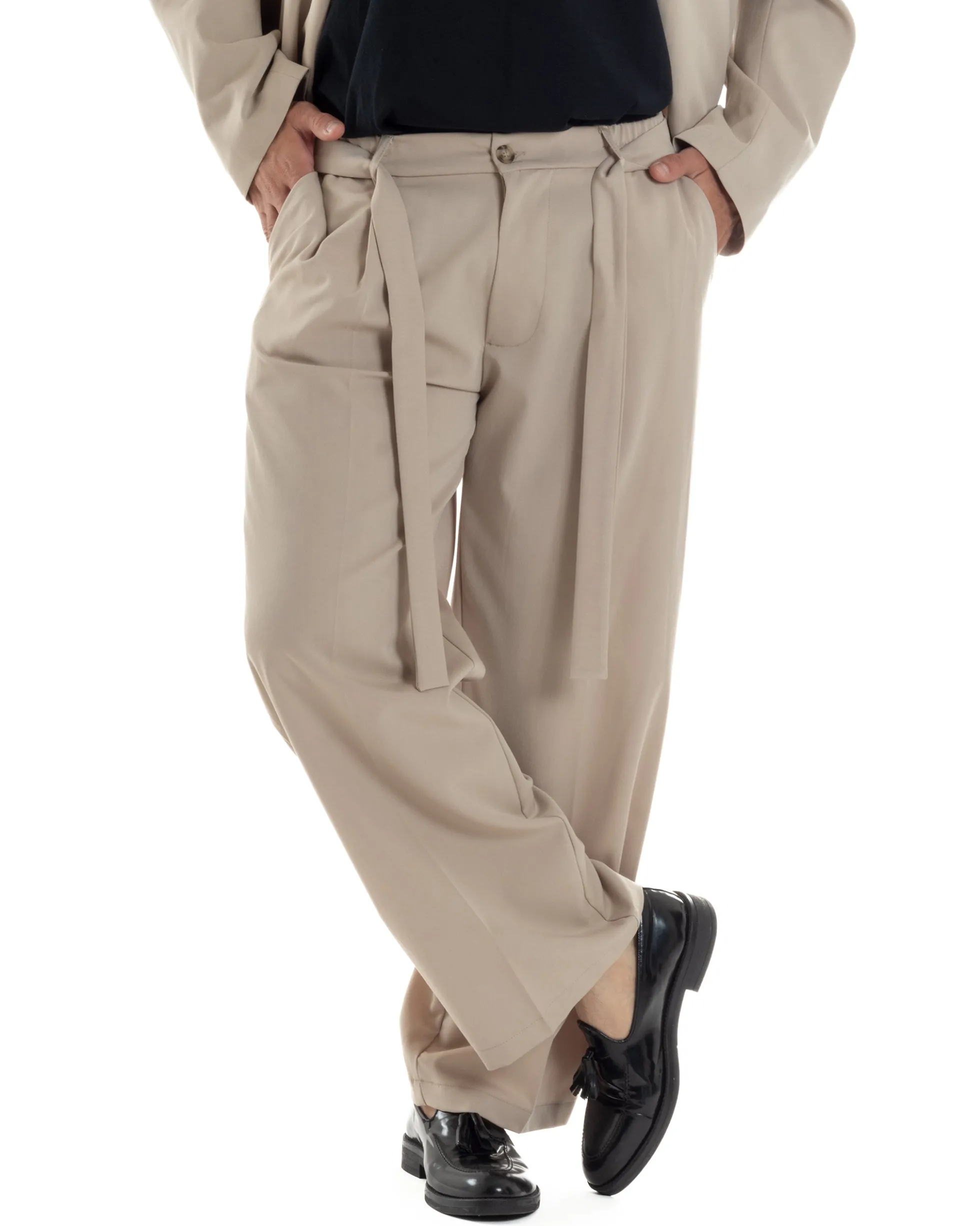 Pantaloni Uomo Viscosa Baggy Fondo Ampio Fusciacca Beige GIOSAL-P6287A