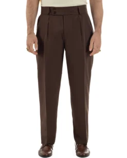 Pantaloni uomo viscosa baggy fondo ampio vita alta pinces marrone GIOSAL-P6481A