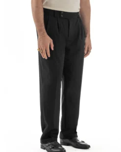 Pantaloni uomo viscosa baggy fondo ampio vita alta pinces nero GIOSAL-P6480A