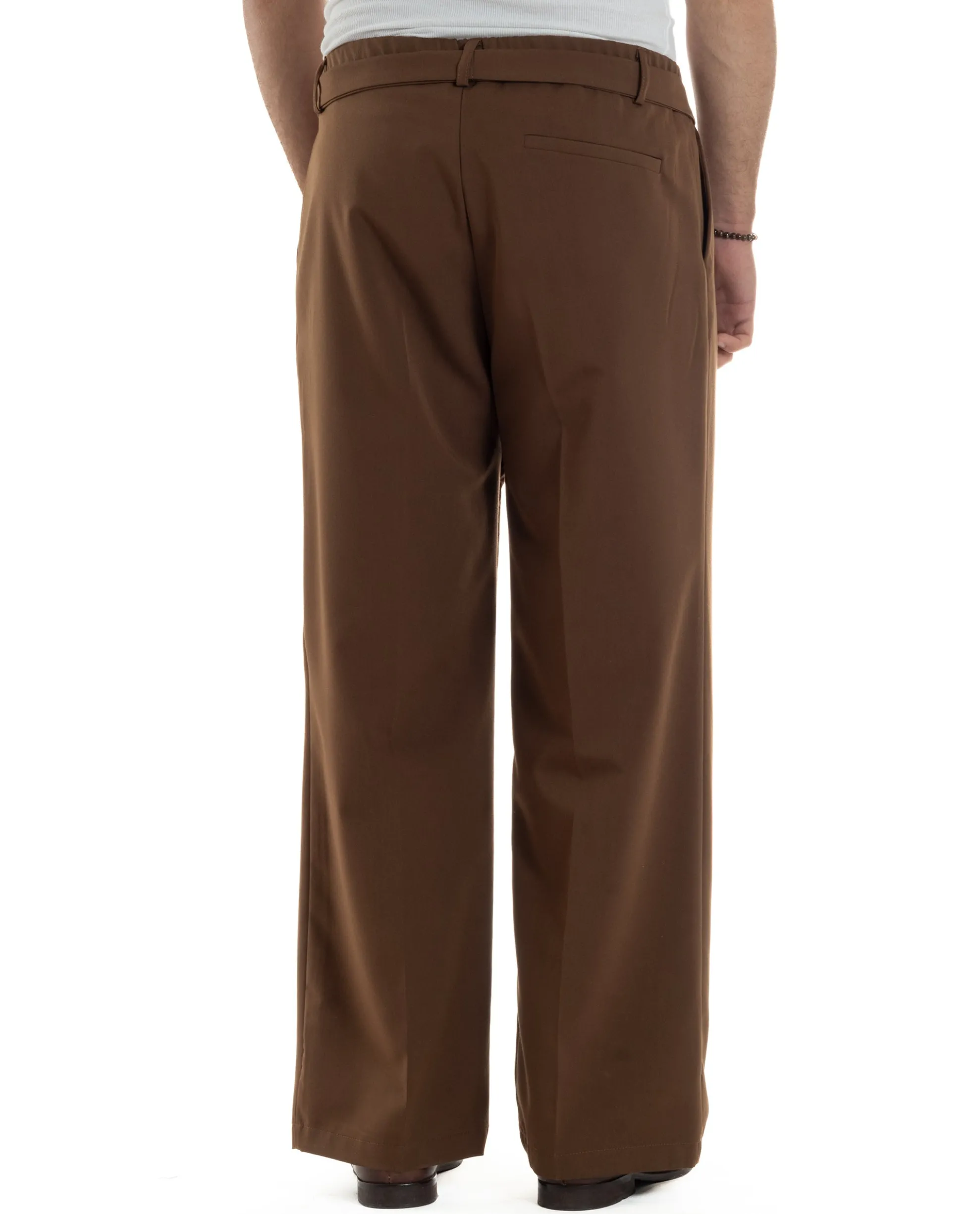 Pantaloni Uomo Viscosa Baggy Fondo Ampio Fusciacca Marrone GIOSAL-P6288A