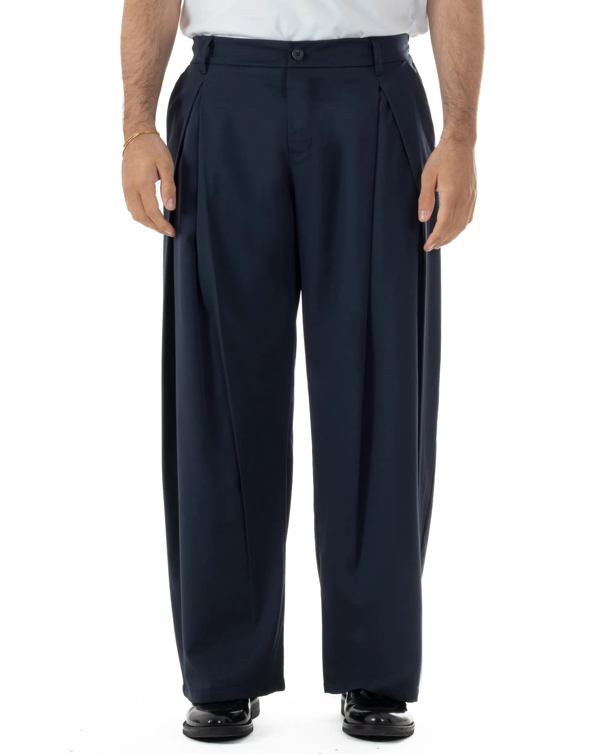 Pantaloni uomo viscosa baggy wide fit pinces estivo blu GIOSAL-P6458A