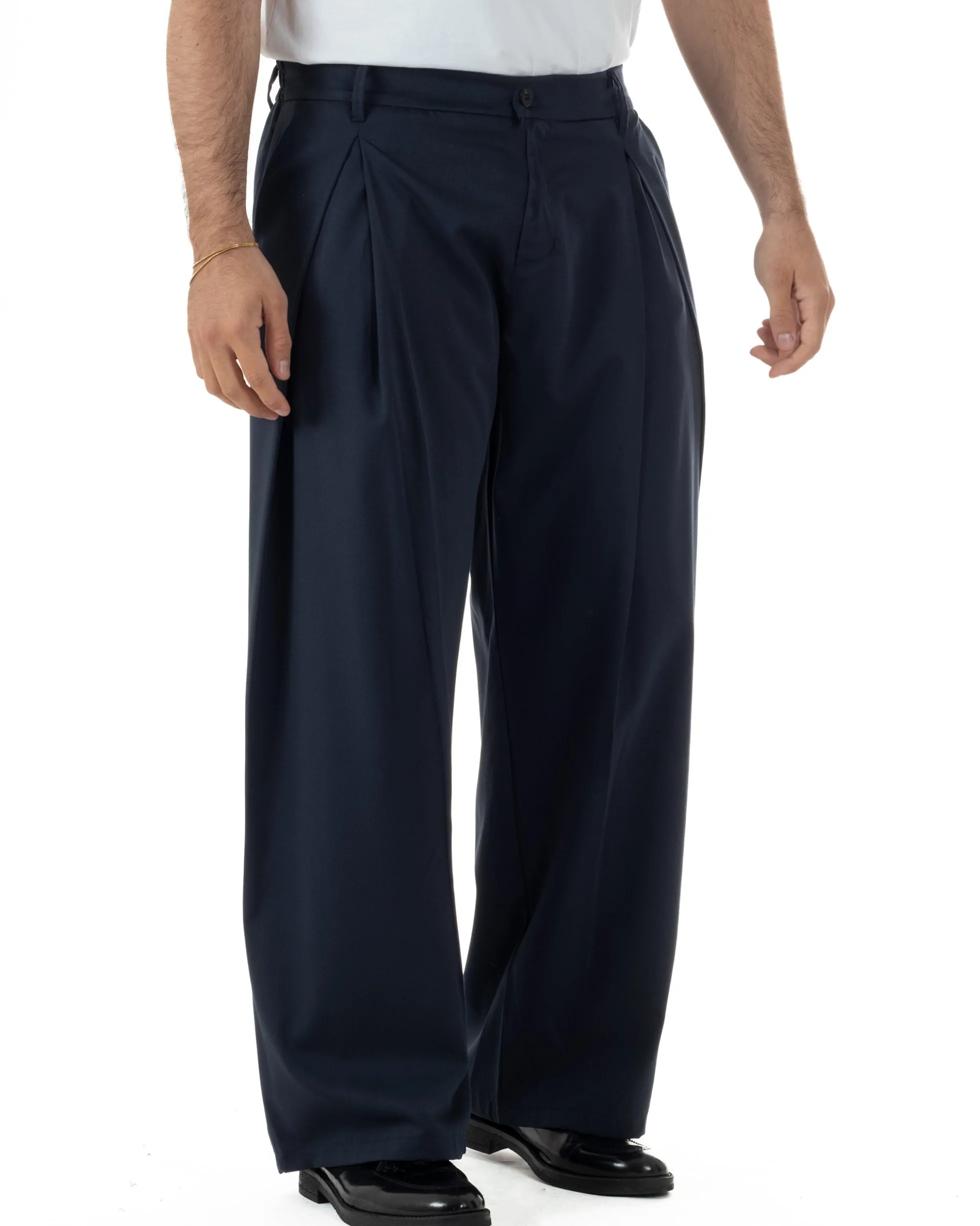 Pantaloni uomo viscosa baggy wide fit pinces estivo blu GIOSAL-P6458A