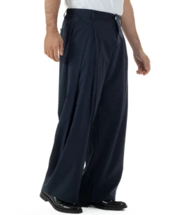 Pantaloni uomo viscosa baggy wide fit pinces estivo blu GIOSAL-P6458A