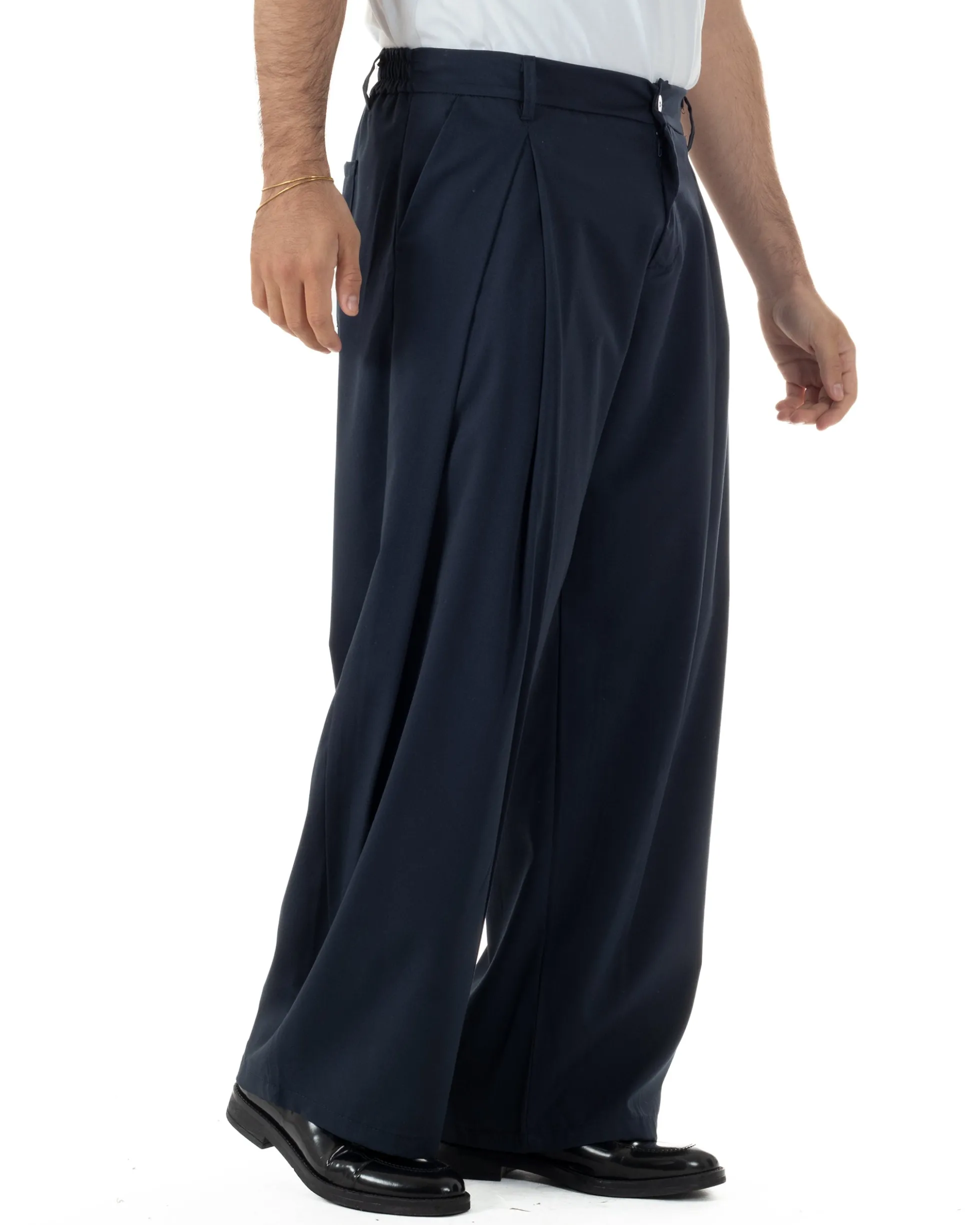 Pantaloni uomo viscosa baggy wide fit pinces estivo blu GIOSAL-P6458A