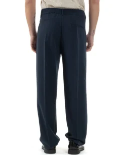 Pantaloni uomo viscosa baggy fondo ampio elastico sul retro abbottonatura allungata blu GIOSAL-P6260A