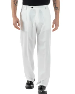Pantaloni uomo viscosa baggy fondo ampio elastico sul retro abbottonatura allungata bianco GIOSAL-P6259A