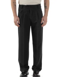 Pantaloni uomo viscosa baggy fondo ampio elastico sul retro abbottonatura allungata nero GIOSAL-P6257A