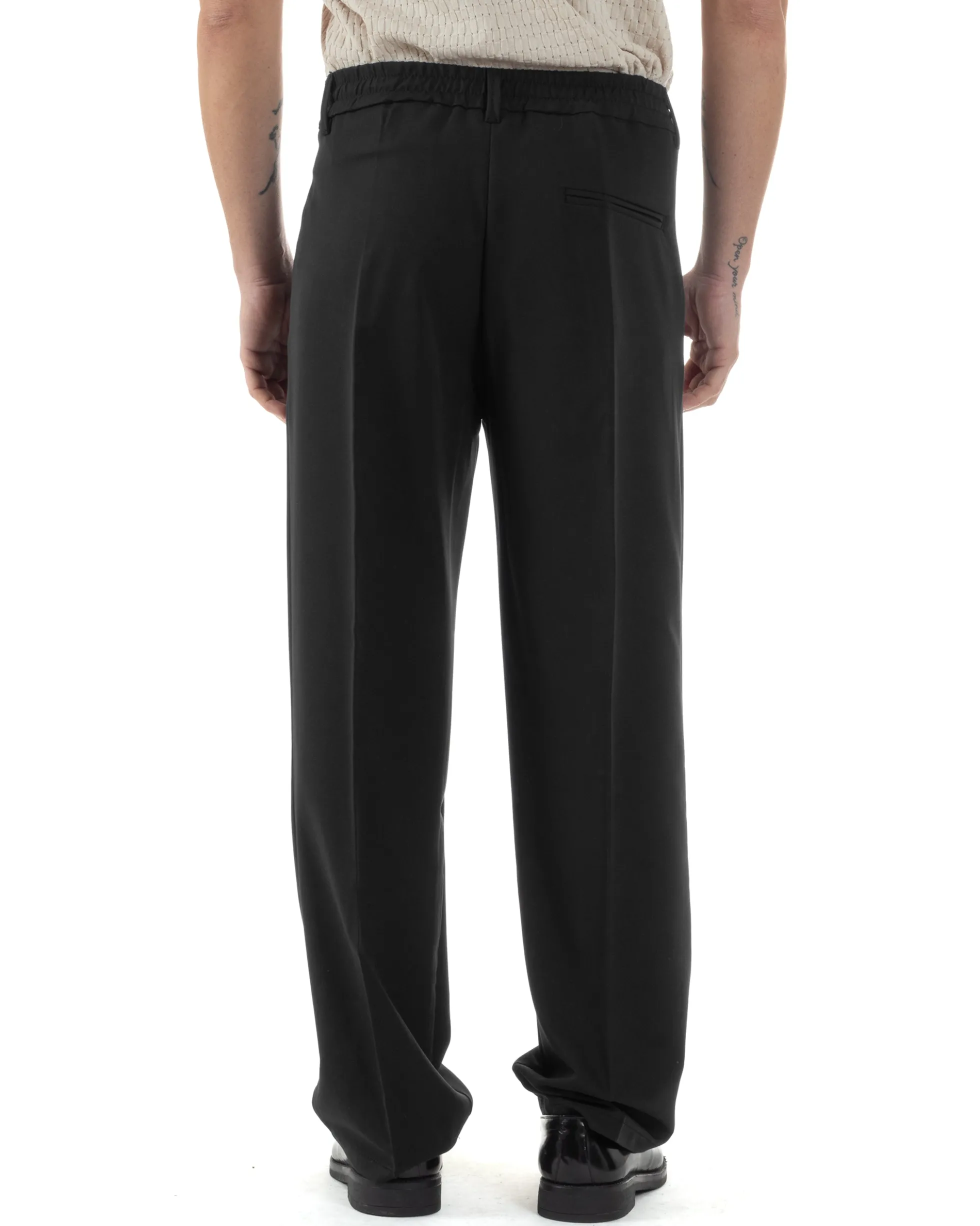 Pantaloni uomo viscosa baggy fondo ampio elastico sul retro abbottonatura allungata nero GIOSAL-P6257A