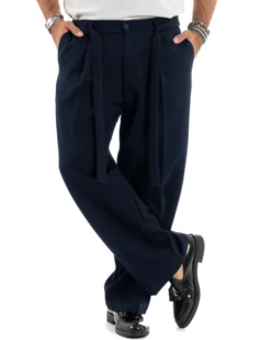 Pantaloni uomo viscosa baggy fondo ampio fusciacca blu GIOSAL-P6487A