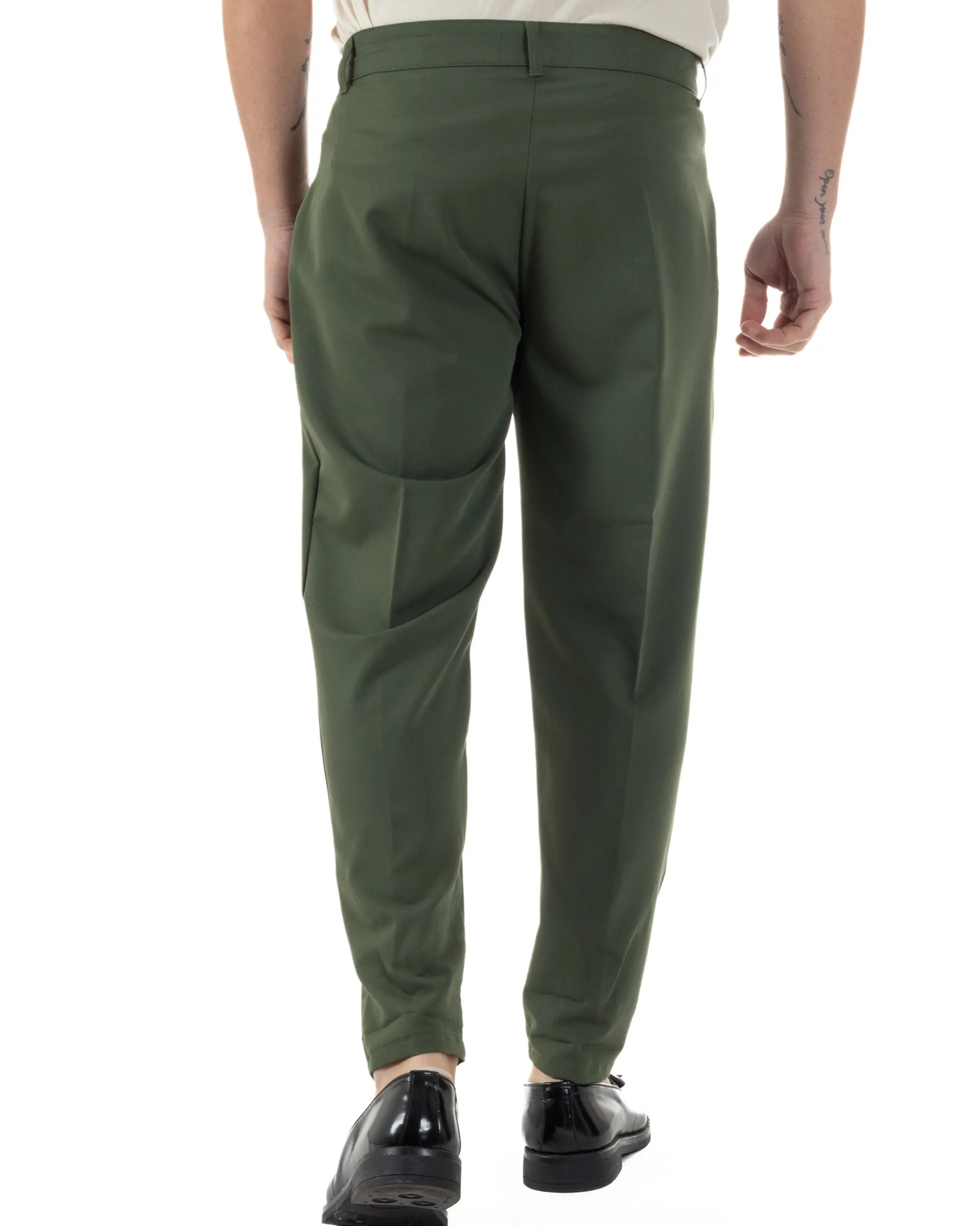 Pantaloni Uomo Viscosa Capri Classico Tasche America Pinces Verde P6229A