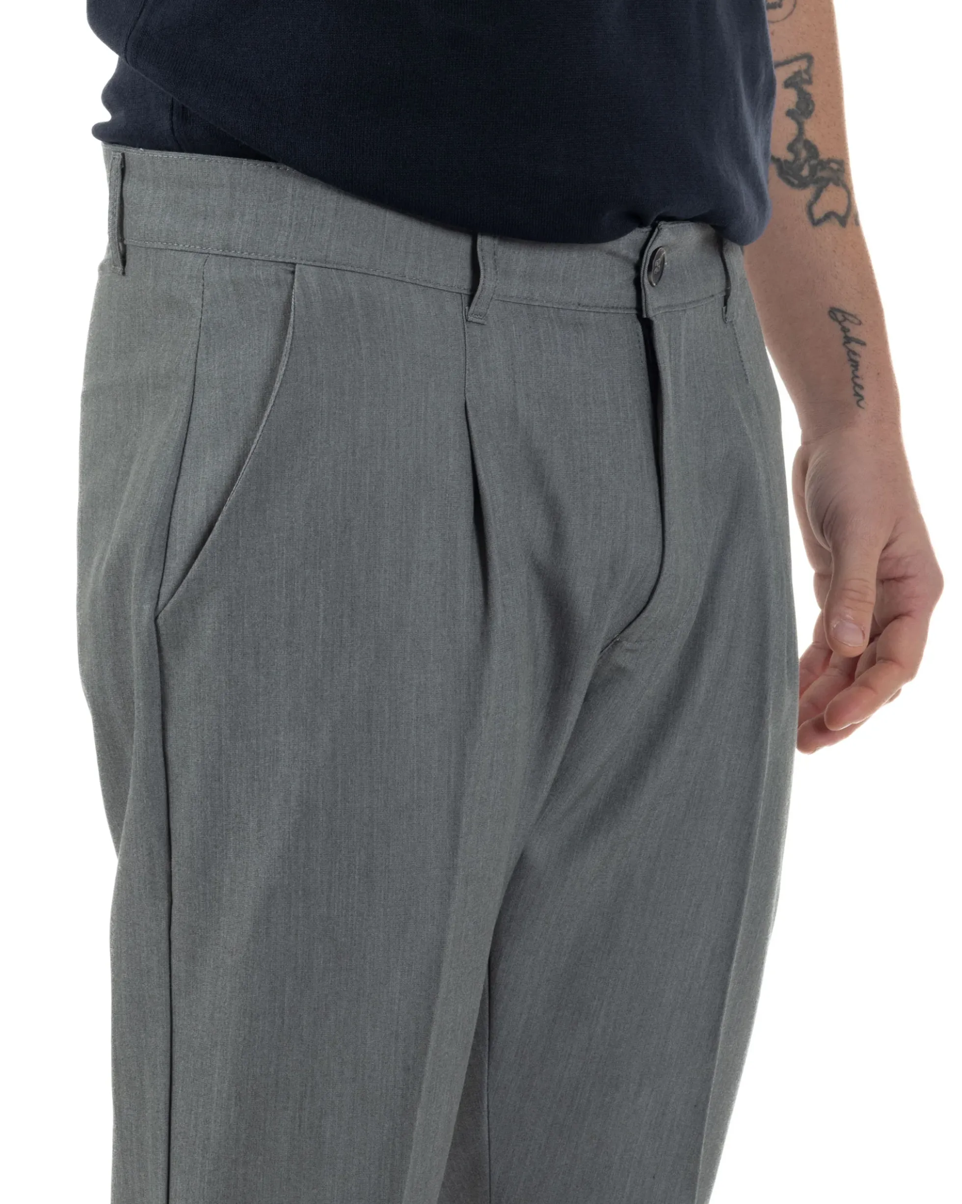 Pantaloni Uomo Viscosa Capri Classico Tasche America Pinces Grigio P6224A