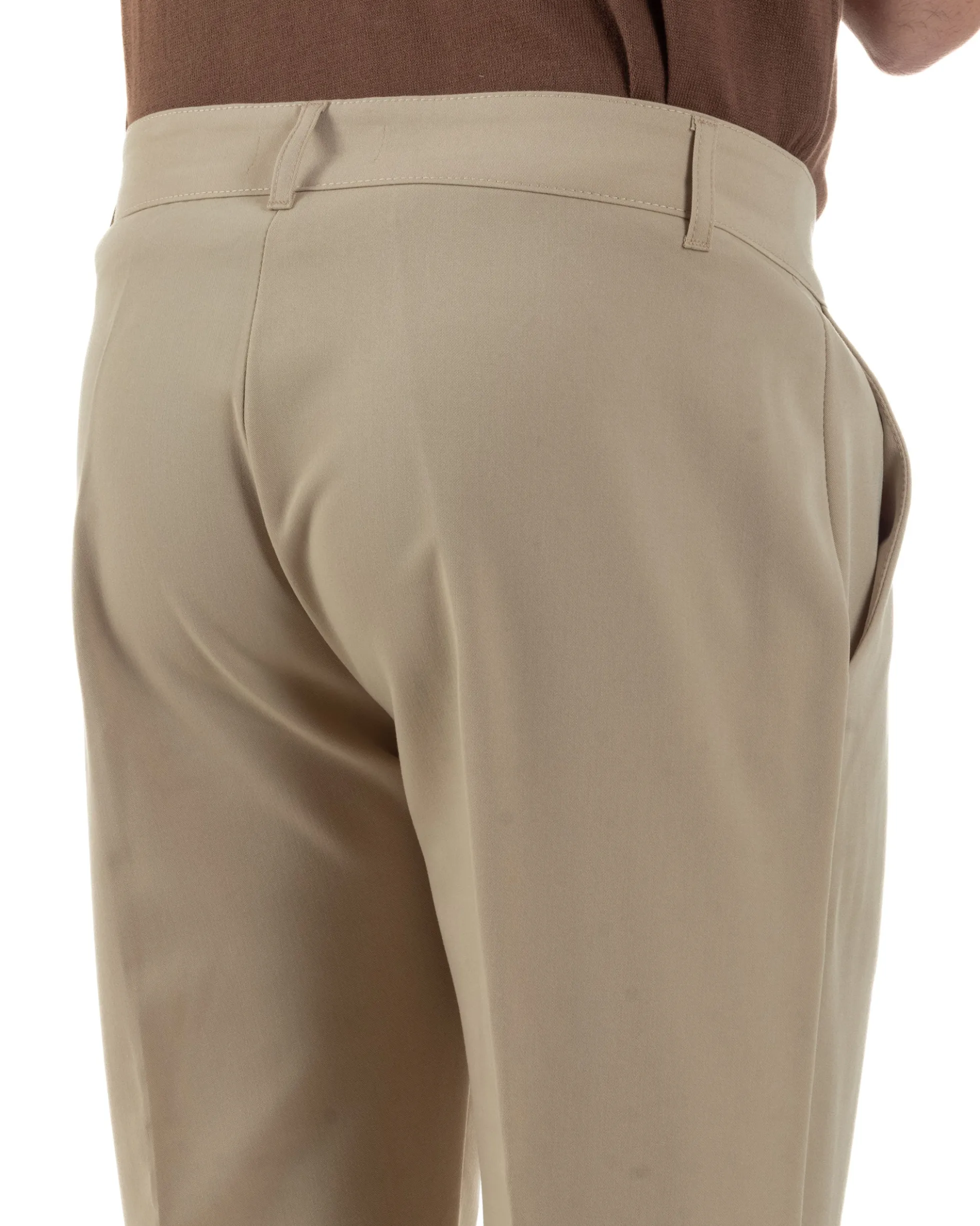 Pantaloni Uomo Viscosa Capri Classico Tasche America Pinces Beige P6226A