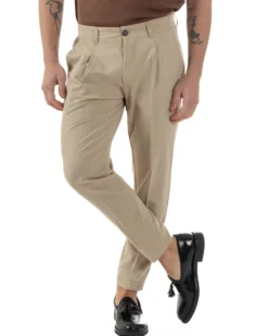 Pantaloni Uomo Viscosa Capri Classico Tasche America Pinces Beige P6226A